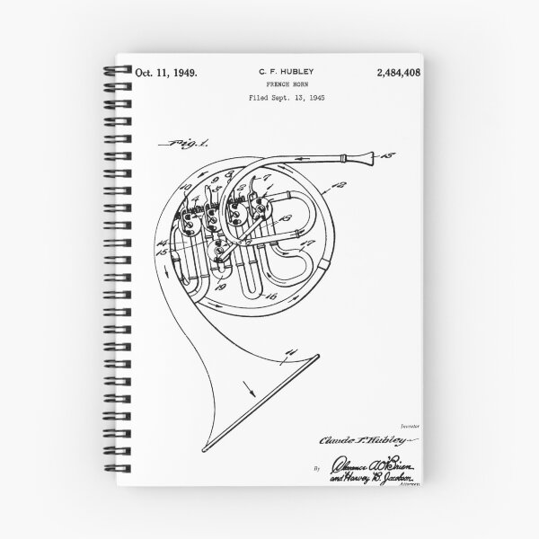 Item preview, French Horn 1949 Patent - Black designed and sold by InkedArtPrints.