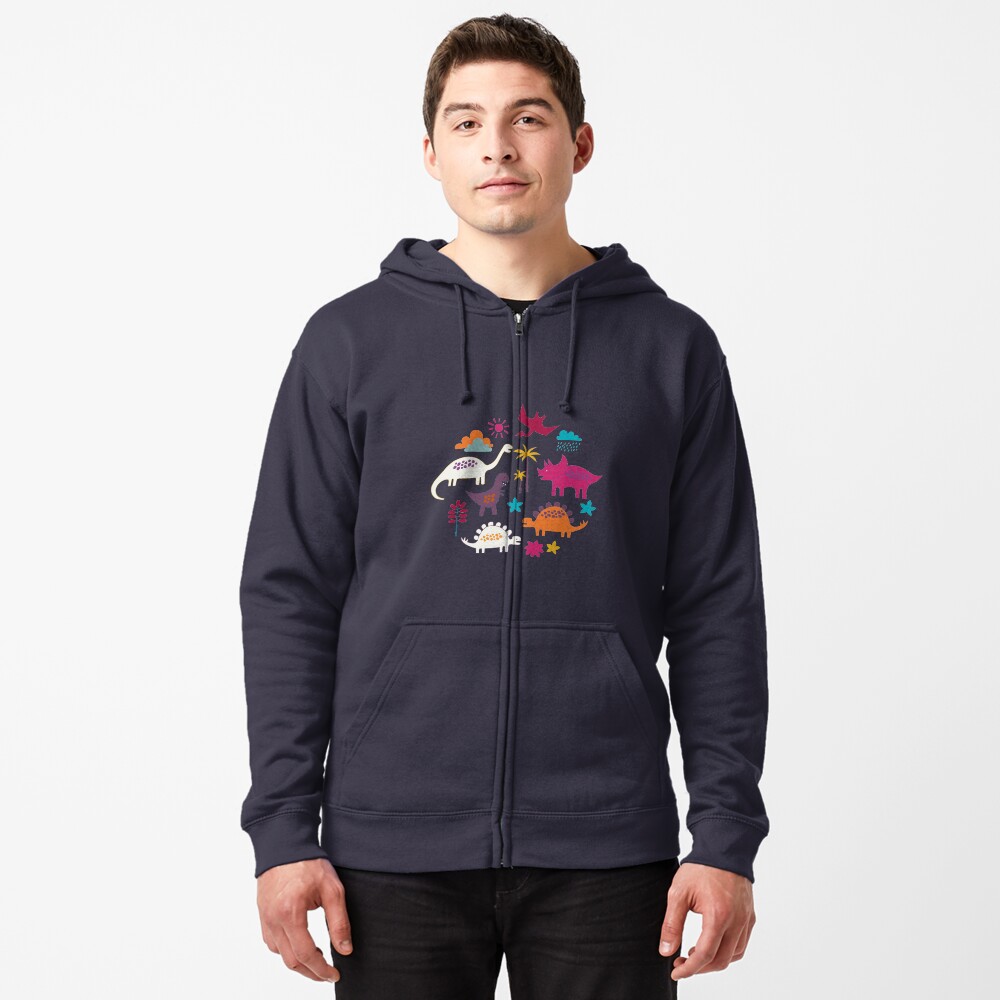 Dinosaur Land - Sunshine Brights - cute Dino pattern by Cecca Designs Zipped Hoodie