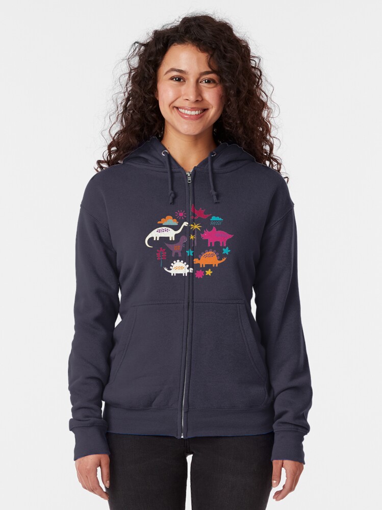 Alternate view of Dinosaur Land - Sunshine Brights - cute Dino pattern by Cecca Designs Zipped Hoodie