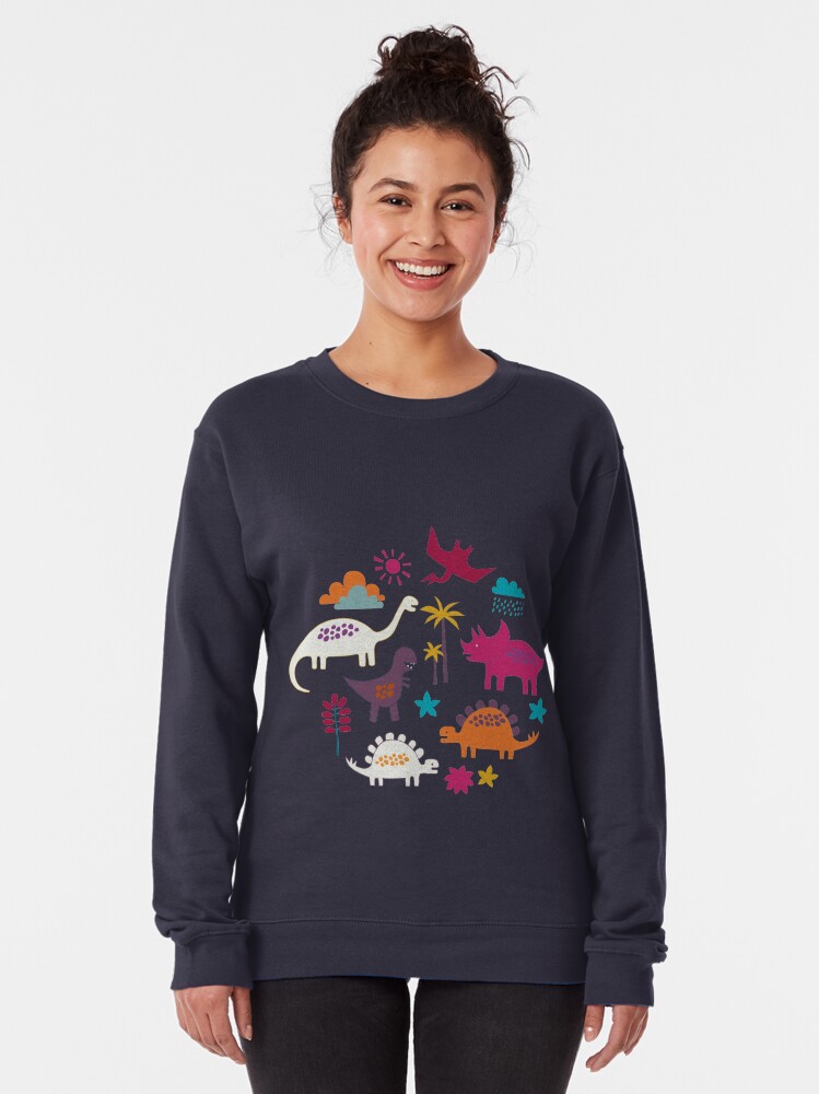 Alternate view of Dinosaur Land - Sunshine Brights - cute Dino pattern by Cecca Designs Pullover Sweatshirt