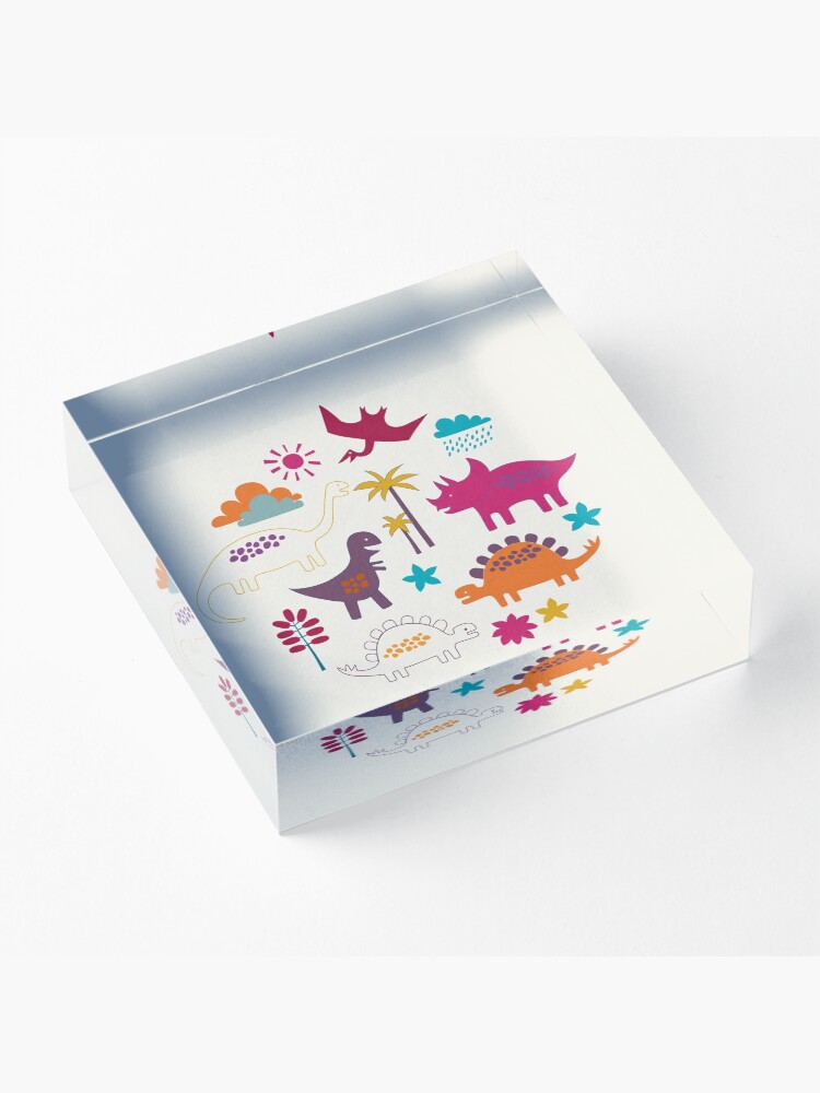 Alternate view of Dinosaur Land - Sunshine Brights - cute Dino pattern by Cecca Designs Acrylic Block