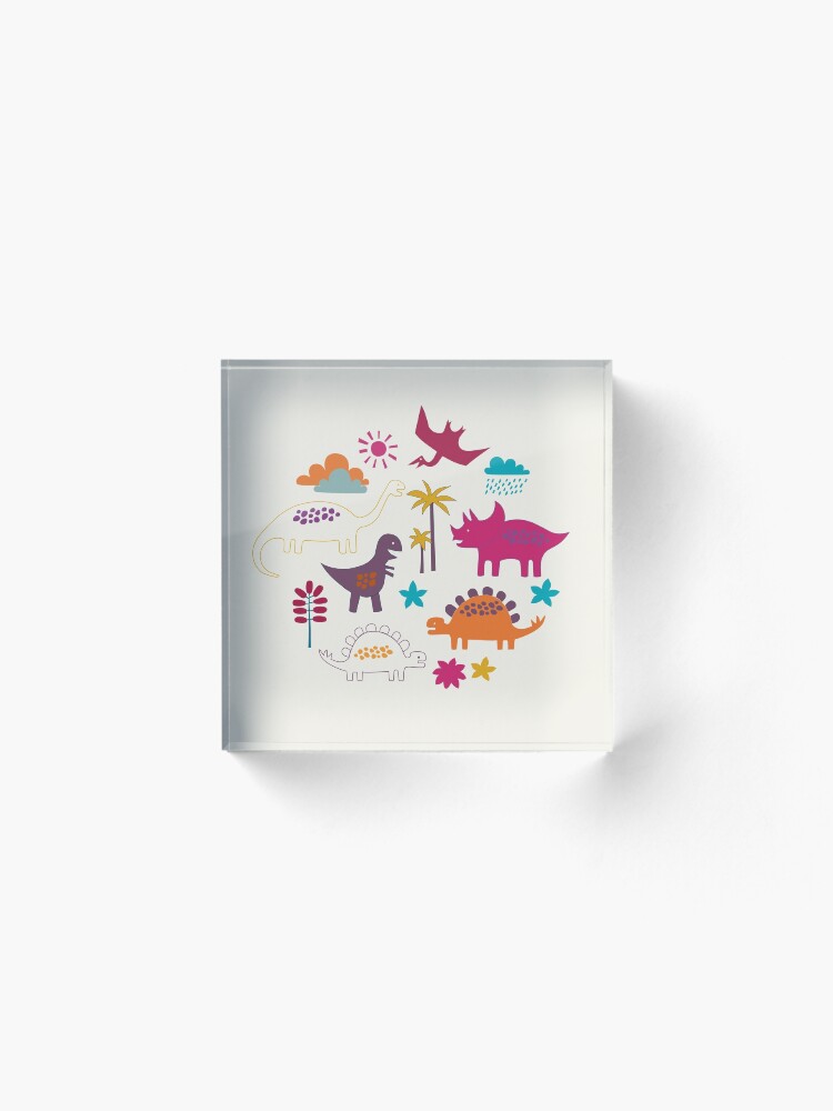 Alternate view of Dinosaur Land - Sunshine Brights - cute Dino pattern by Cecca Designs Acrylic Block