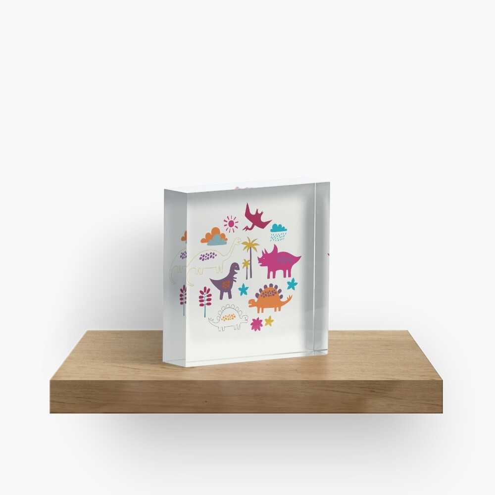 Dinosaur Land - Sunshine Brights - cute Dino pattern by Cecca Designs Acrylic Block