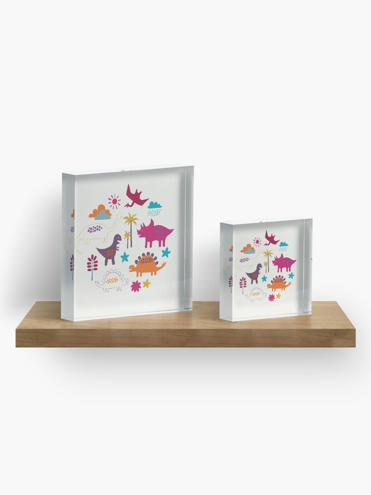 Alternate view of Dinosaur Land - Sunshine Brights - cute Dino pattern by Cecca Designs Acrylic Block
