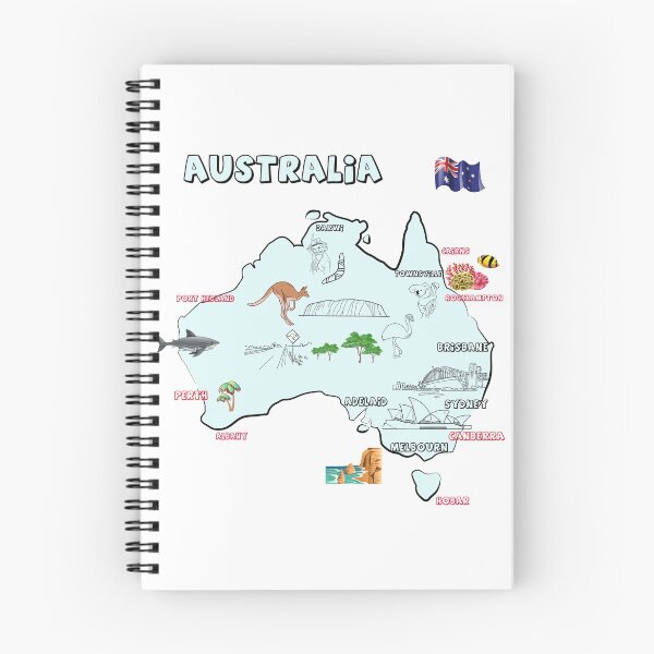 Item preview, map of Australia with major cities, flag, and landmarks designed and sold by mashmosh.