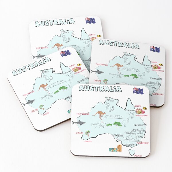 Item preview, map of Australia with major cities, flag, and landmarks designed and sold by mashmosh.