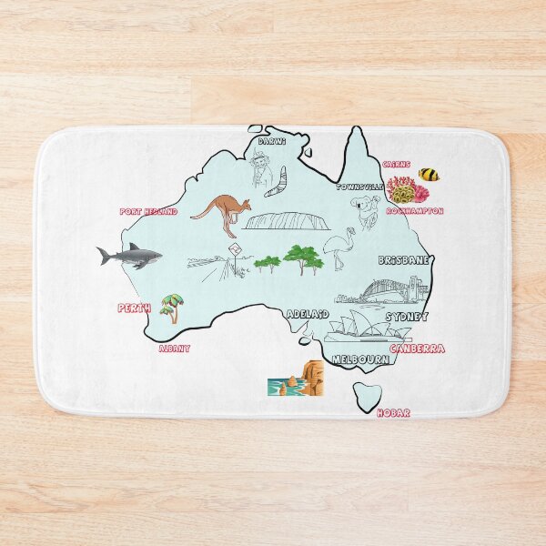 Item preview, map of Australia with major cities, flag, and landmarks designed and sold by mashmosh.