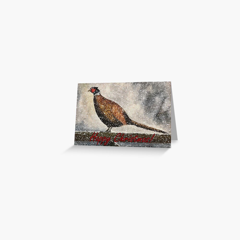 Pheasant in Falling Snow - Christmas Card Greeting Card