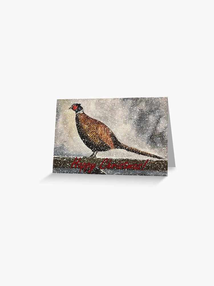 Thumbnail 1 of 2, Greeting Card, Pheasant in Falling Snow - Christmas Card designed and sold by EuniceWilkie.