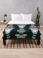 Skull and Butterflies, moth Throw Blanket