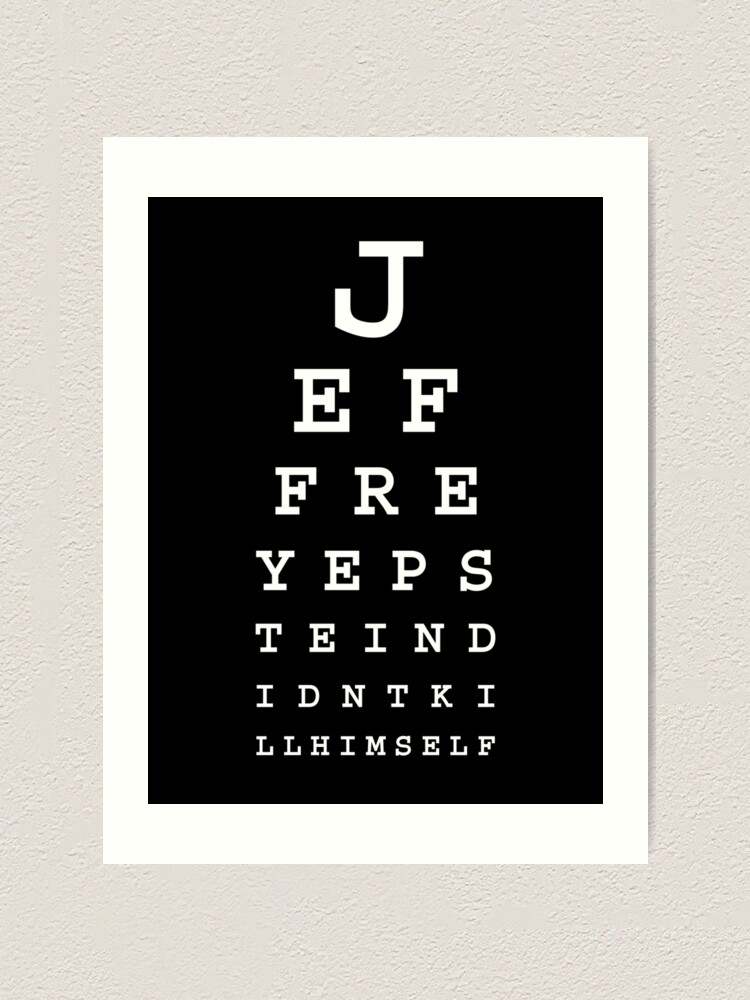 snellen eye chart white on black art print by