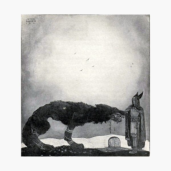 Tyr and Fenrir - John Bauer Photographic Print