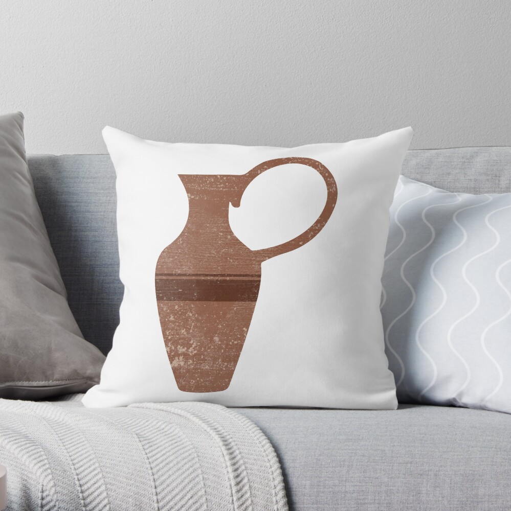 Minimal Abstract Greek Vase 14 - Lekythos - Terracotta Series - Modern, Contemporary Print - Brown Throw Pillow