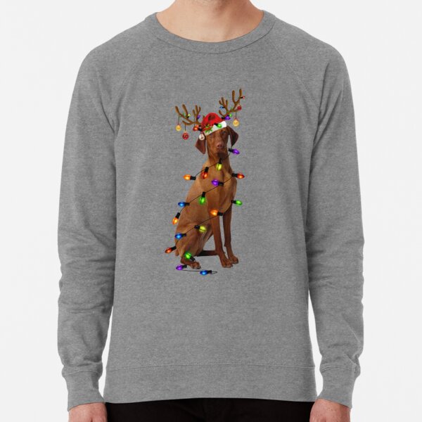 Funny Vizsla Christmas Reindeer Christmas Lights Lightweight Sweatshirt