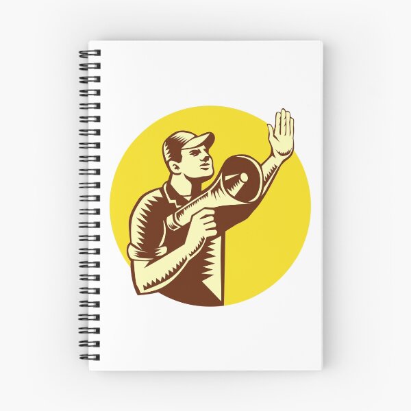Item preview, Worker Holding Megaphone Circle Woodcut designed and sold by patrimonio.