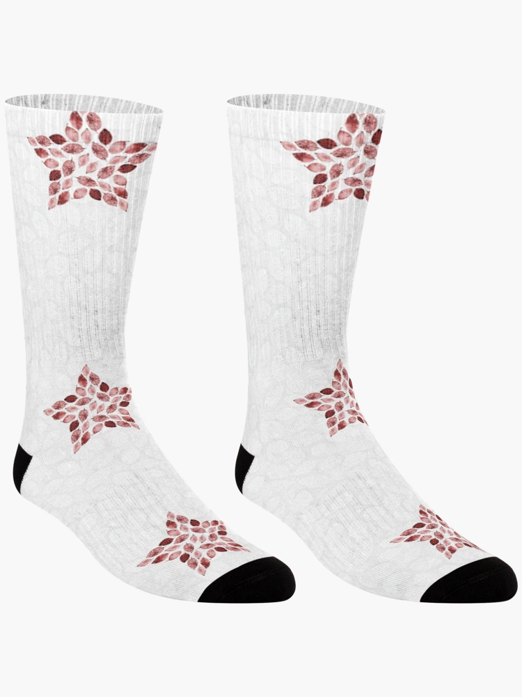 Thumbnail 3 of 5, Socks, Pink leaf star pattern designed and sold by PatPatPatterns.