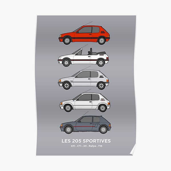 Collection de voitures Peugeot 205 Classic Poster