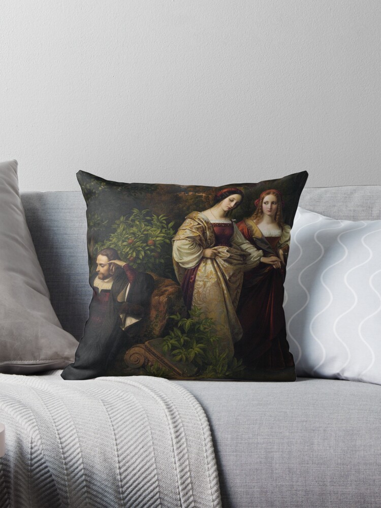 Torquato Tasso and the Two Leonores by Karl Ferdinand Sohn - Exquisite Romantic Painting 2 Torquato Tasso and the Two Leonores by Karl Ferdinand Sohn Decorative Art Print Throw Pillow