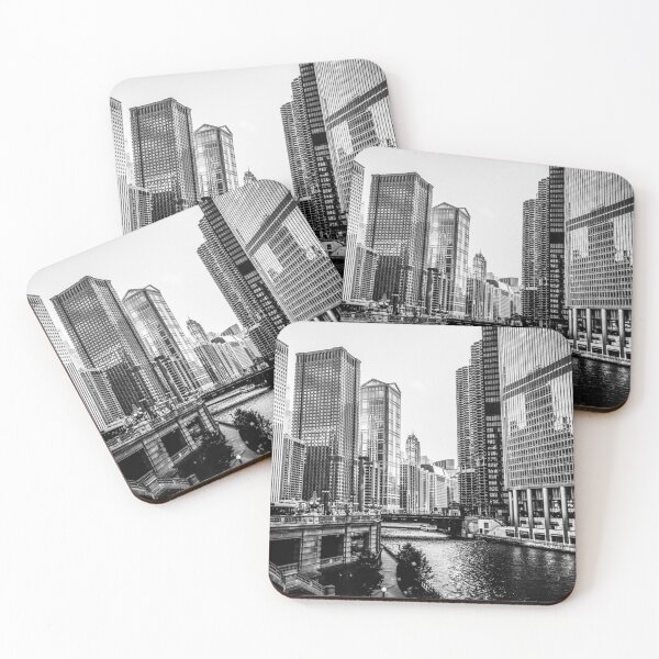 Item preview, Chicago River Buildings in Black and White designed and sold by PaulVelgos.