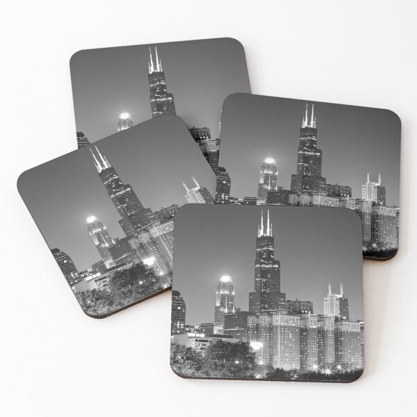 Item preview, Chicago Night Skyline in Black and White designed and sold by PaulVelgos.