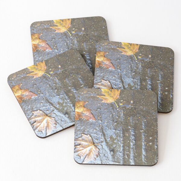 Item preview,   Tire tracks on wet asphalt with yellow leaves designed and sold by walterfest.