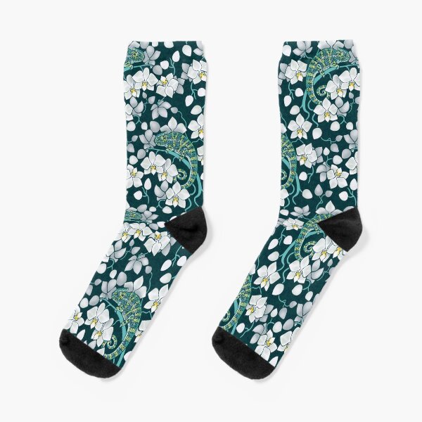 chameleons and orchids Socks