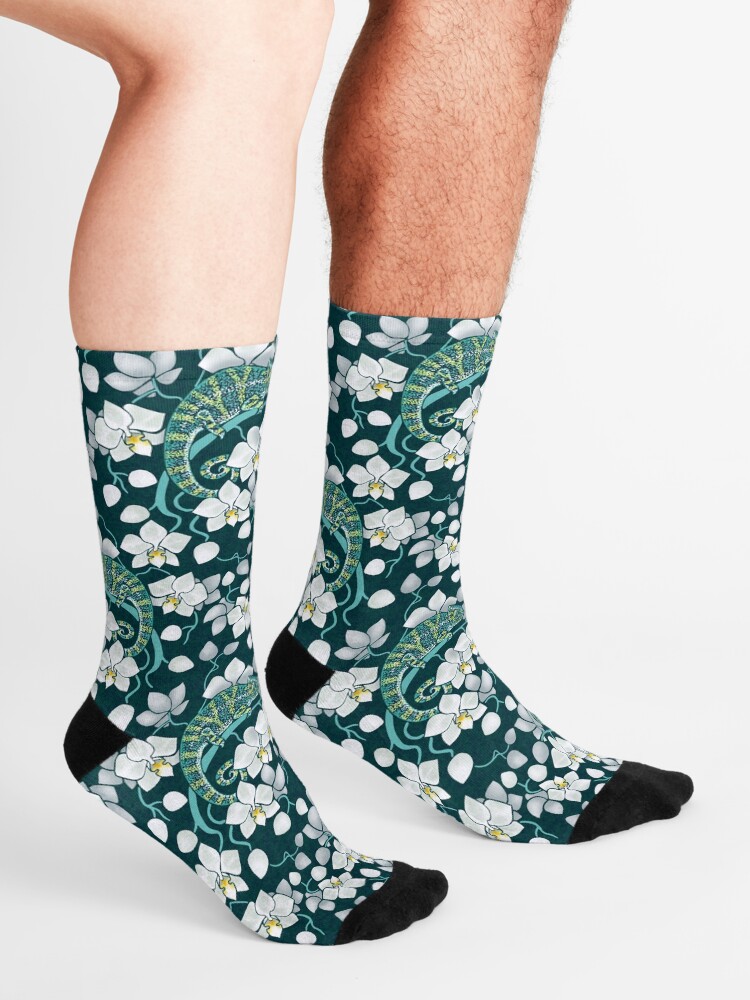 Alternate view of chameleons and orchids Socks