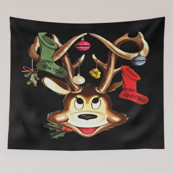 Item preview, Smiling Reindeer Decorated With Christmas Ornaments designed and sold by taiche.