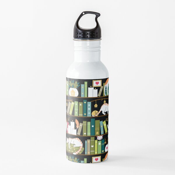 Library cats - whimsical cats on the book shelves Water Bottle