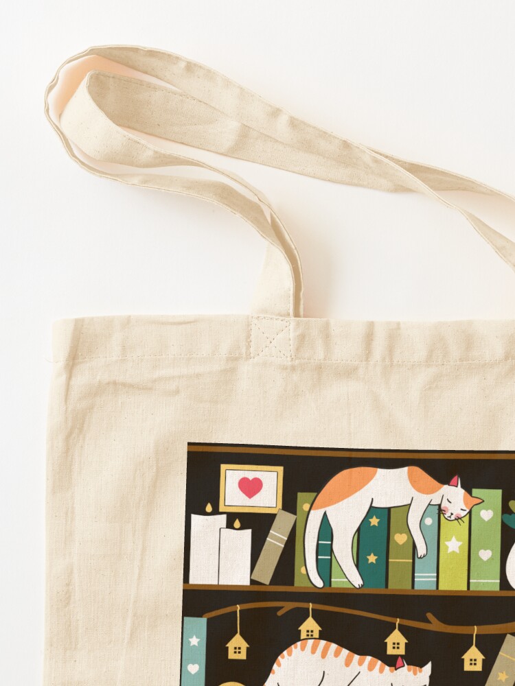 Alternate view of Library cats - whimsical cats on the book shelves Tote Bag
