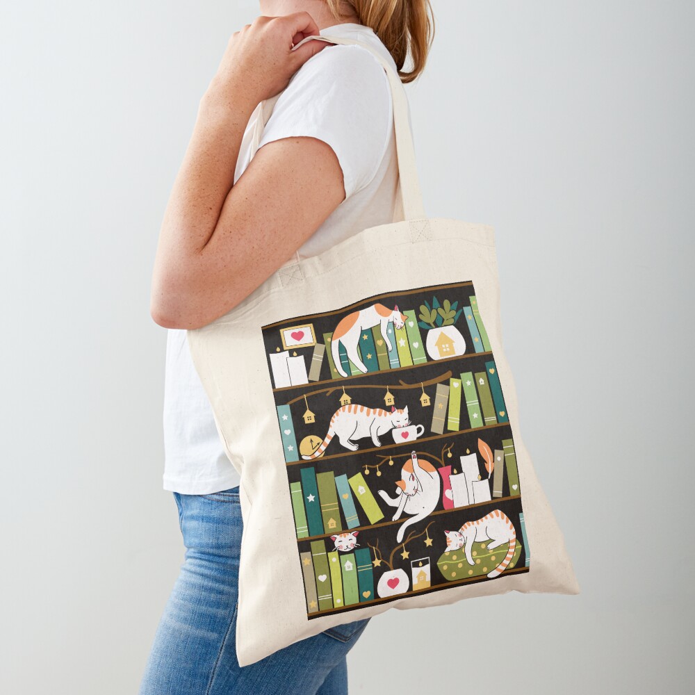 Library cats - whimsical cats on the book shelves Tote Bag