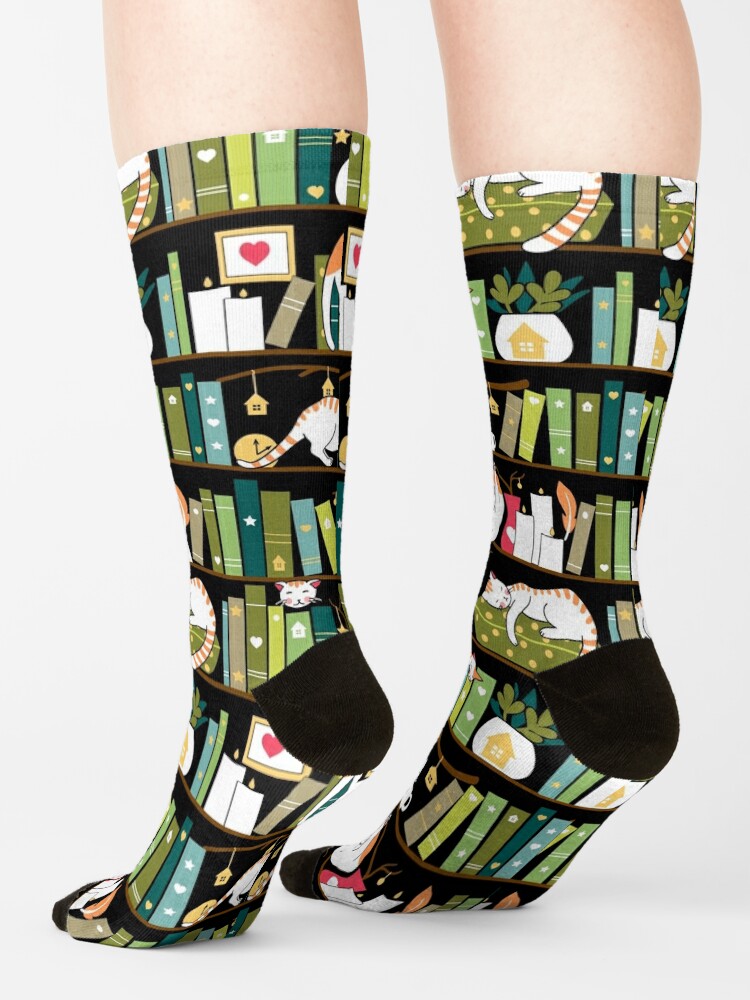 Disover Library cats - whimsical cats on the book shelves  | Socks