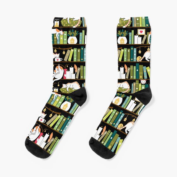 Disover Library cats - whimsical cats on the book shelves  | Socks