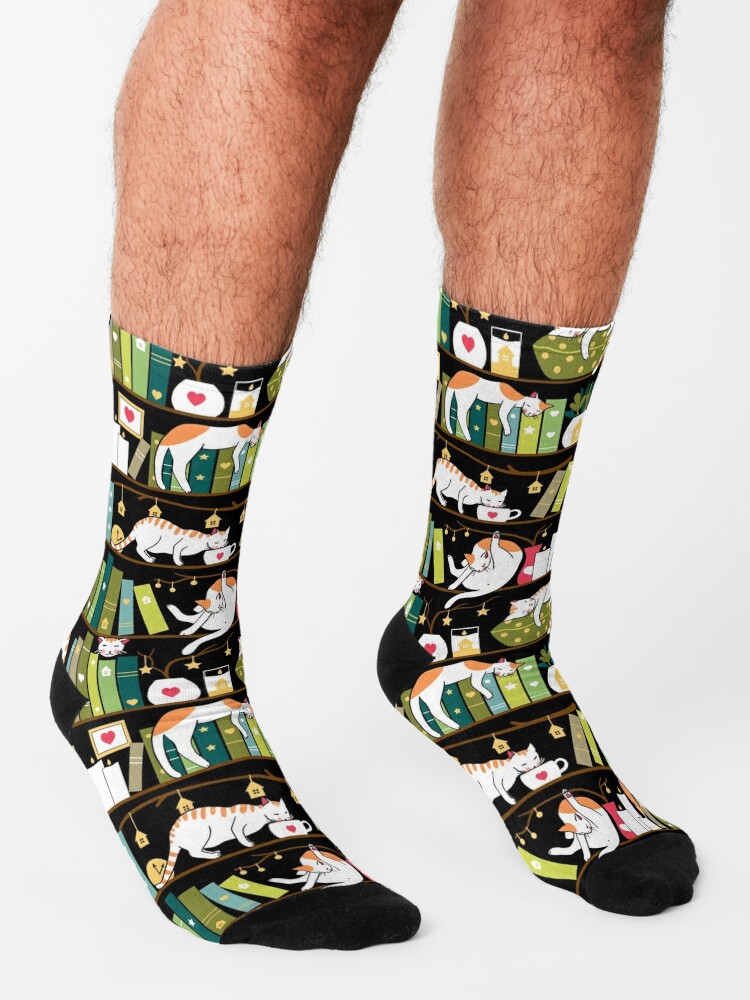 Alternate view of Library cats - whimsical cats on the book shelves  Socks