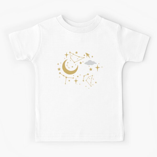 Celestial Stars and Moons in Gold and White Kids T-Shirt