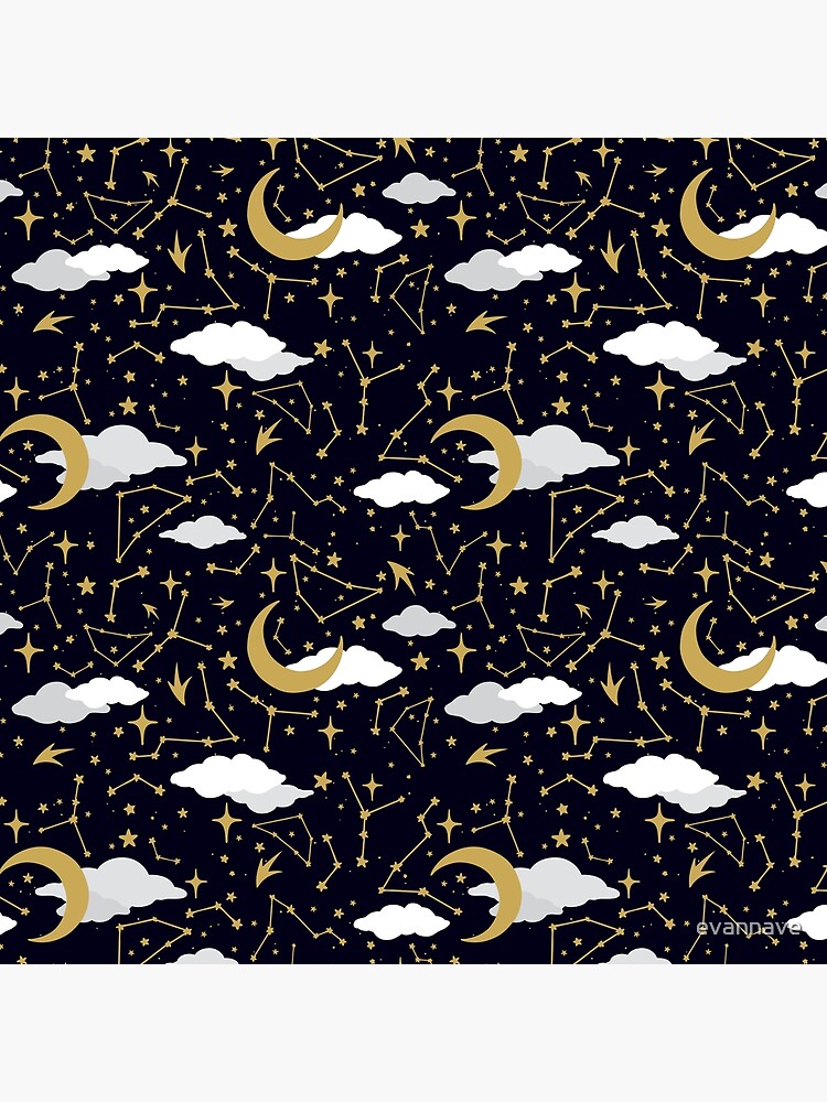 Celestial Stars and Moons in Gold and White by evannave