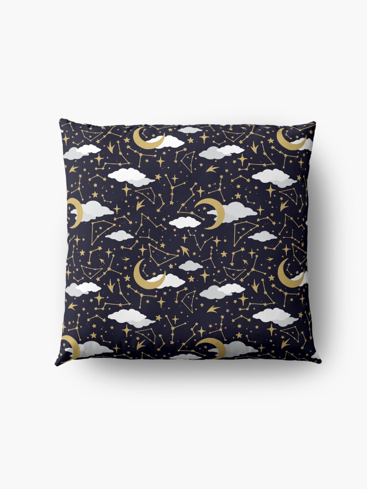 Alternate view of Celestial Stars and Moons in Gold and White Floor Pillow