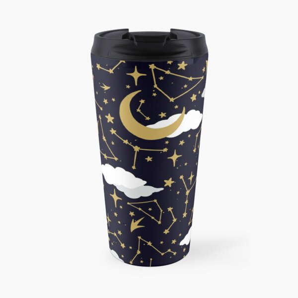 Celestial Stars and Moons in Gold and White Travel Mug