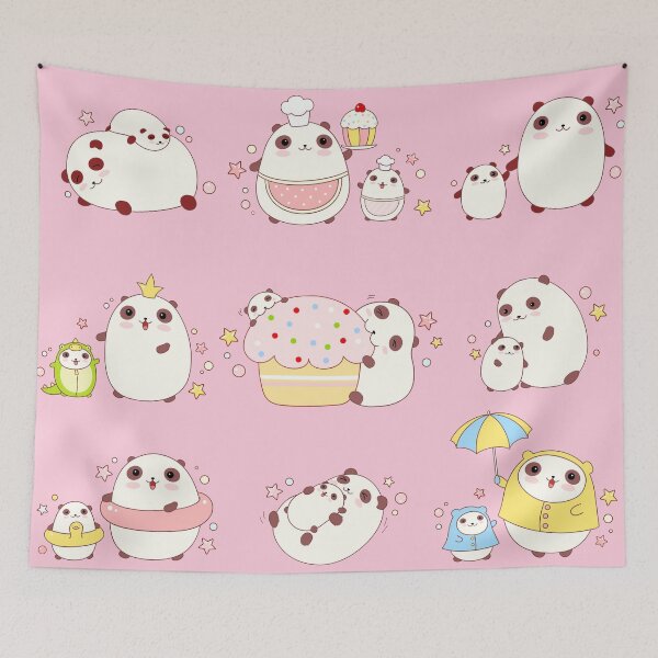 Item preview, Cute Kawaii Pandas with Baby Panda designed and sold by Bridgette  O'Neill.