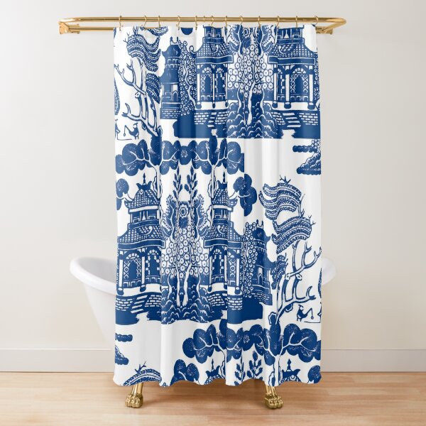 Blue Willow Chinoiserie Blue And White Porcelain Inspiration Shower Curtain