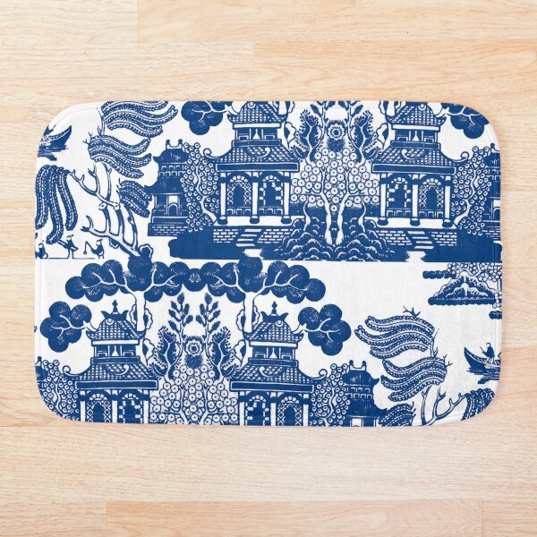 Blue Willow Chinoiserie Blue And White Porcelain Inspiration Bath Mat