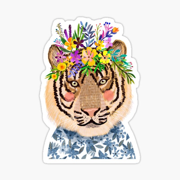 Artikel-Vorschau von Tiger mit Blumen-Krone, wildes Tier in der Natur, designt und verkauft von MiaCharro.