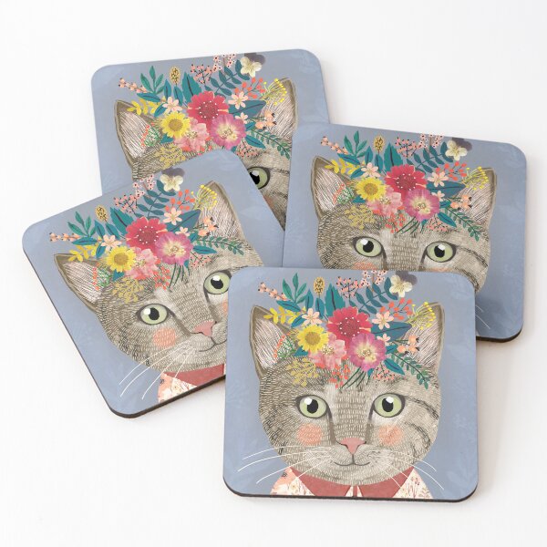 Item preview, Grey Cat with Flower Crown. Animal lover art designed and sold by MiaCharro.