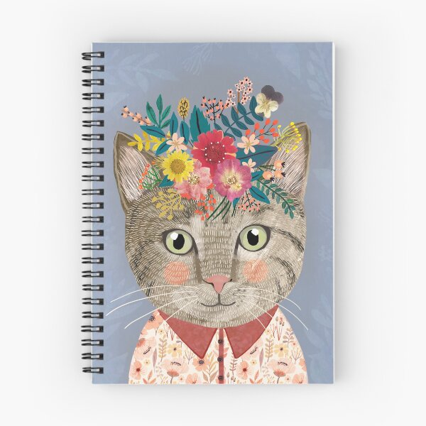 Item preview, Grey Cat with Flower Crown. Animal lover art designed and sold by MiaCharro.