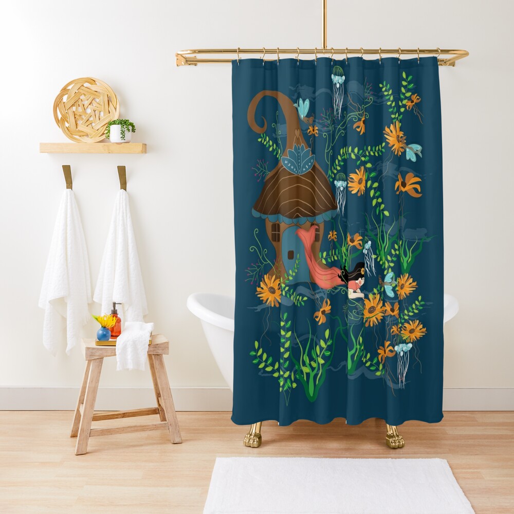 Sunflower Mermaid with Butterfly fish Shower Curtain