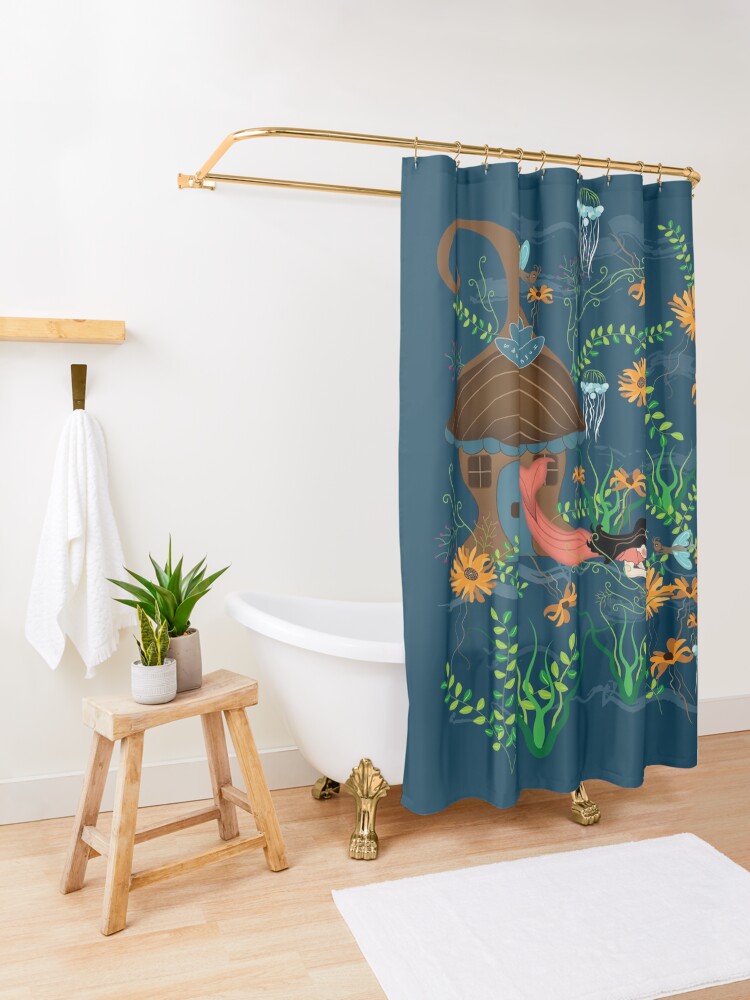 Alternate view of Sunflower Mermaid with Butterfly fish Shower Curtain