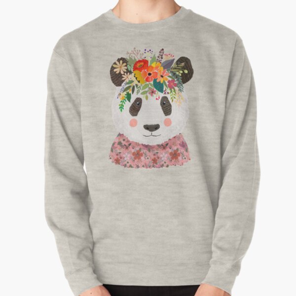 Cute Panda Bear with Flower Crown, Nature lover Art Pullover Sweatshirt
