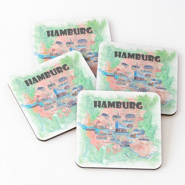 Item preview, Hamburg Germany Travel Poster Favorite Map with touristic Highlights  designed and sold by artshop77.
