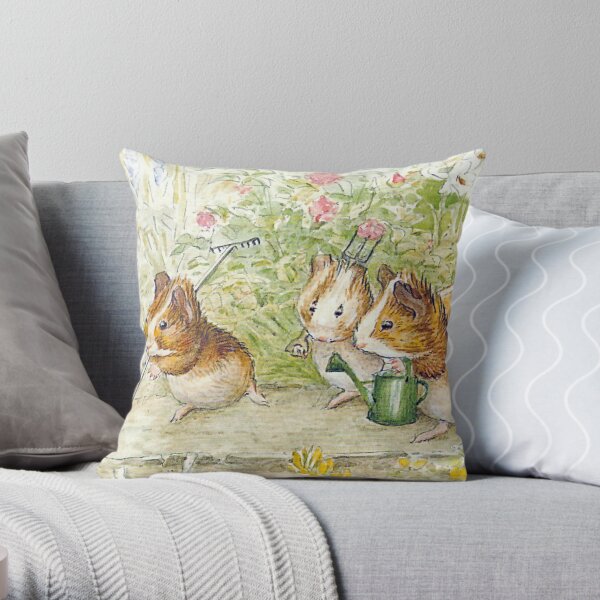 Guinea Pig Gardeners - Beatrix Potter Throw Pillow