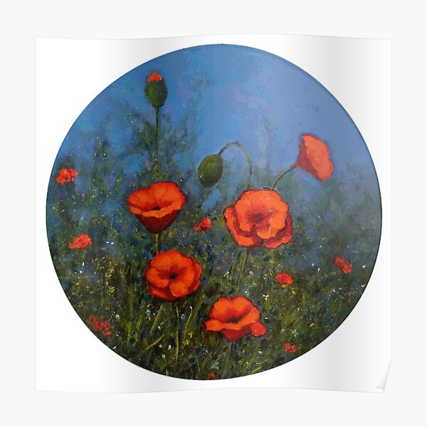 Poster Joyeux Anniversaire Coquelicots Sur Bleu Peinture Par Joyce Redbubble